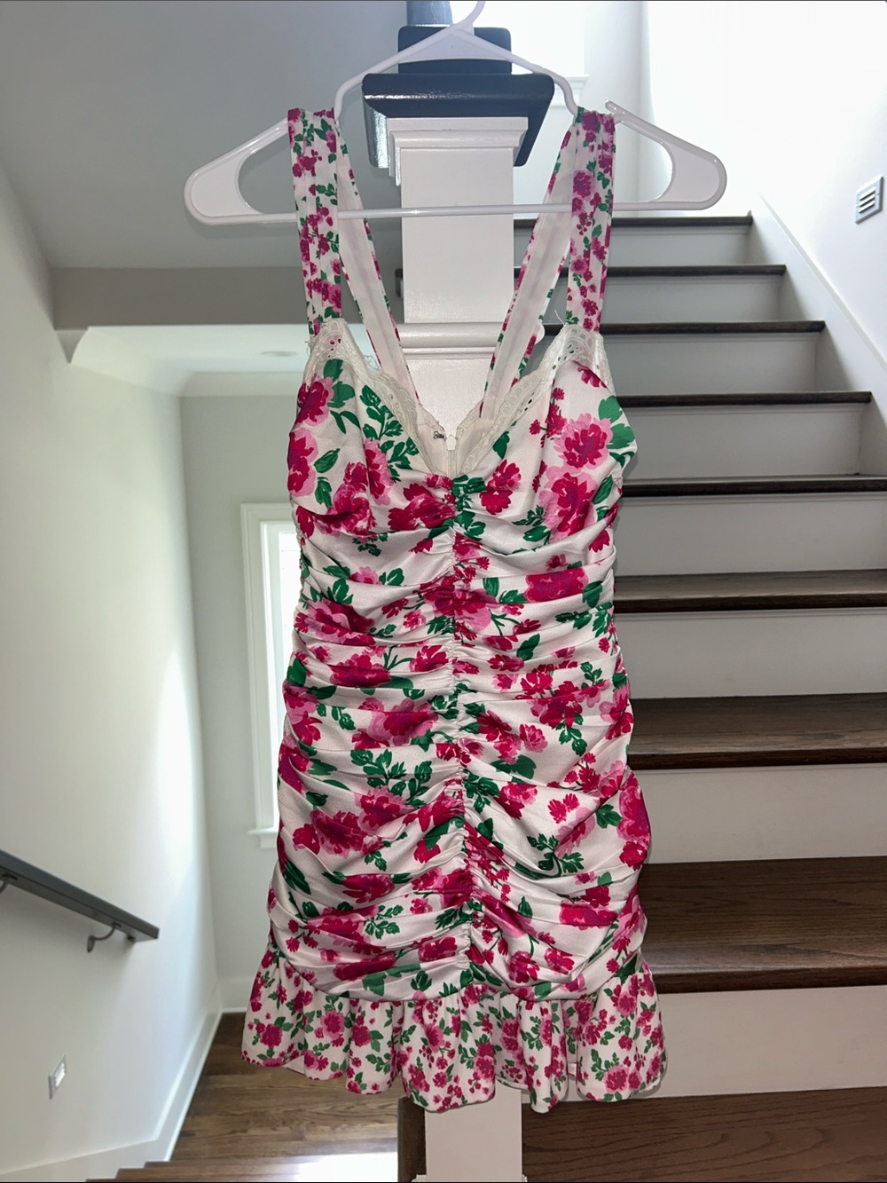 Women’s Floral Ruched dress in Pink and Green